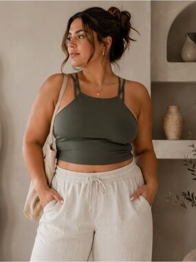 Threads 4 Thought Women's Olive Green Cross Back
Active Crop Top Size 12